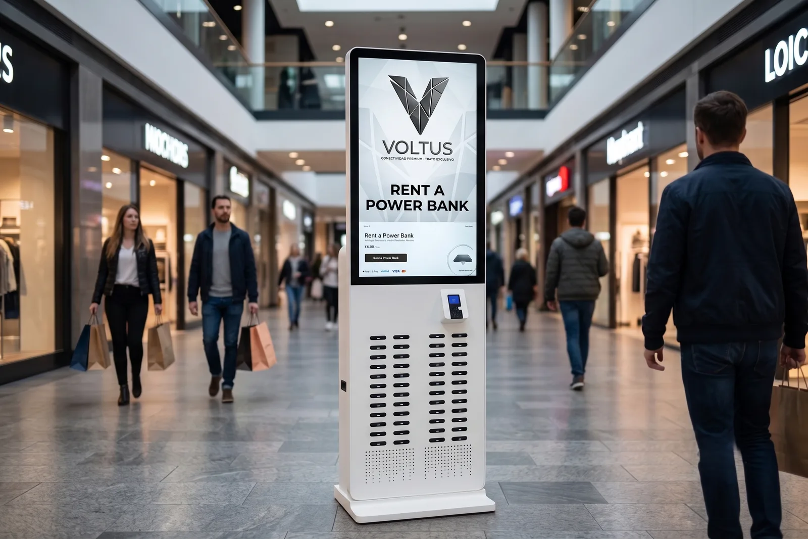 Estación de carga Voltus integrada en un espacio comercial de lujo