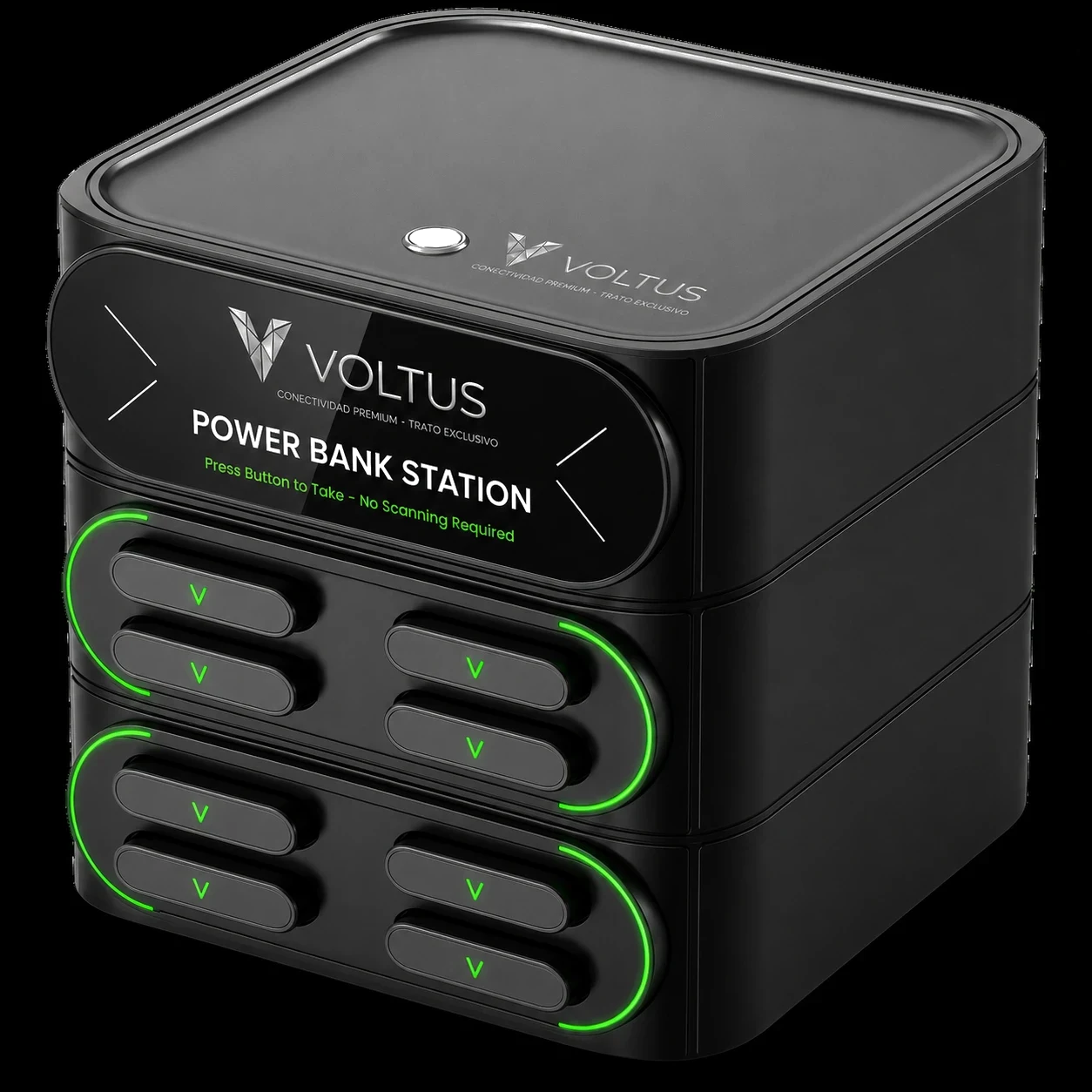 VOLTUS One — estación de carga Amenity con 8 baterías, sin sistema de cobro